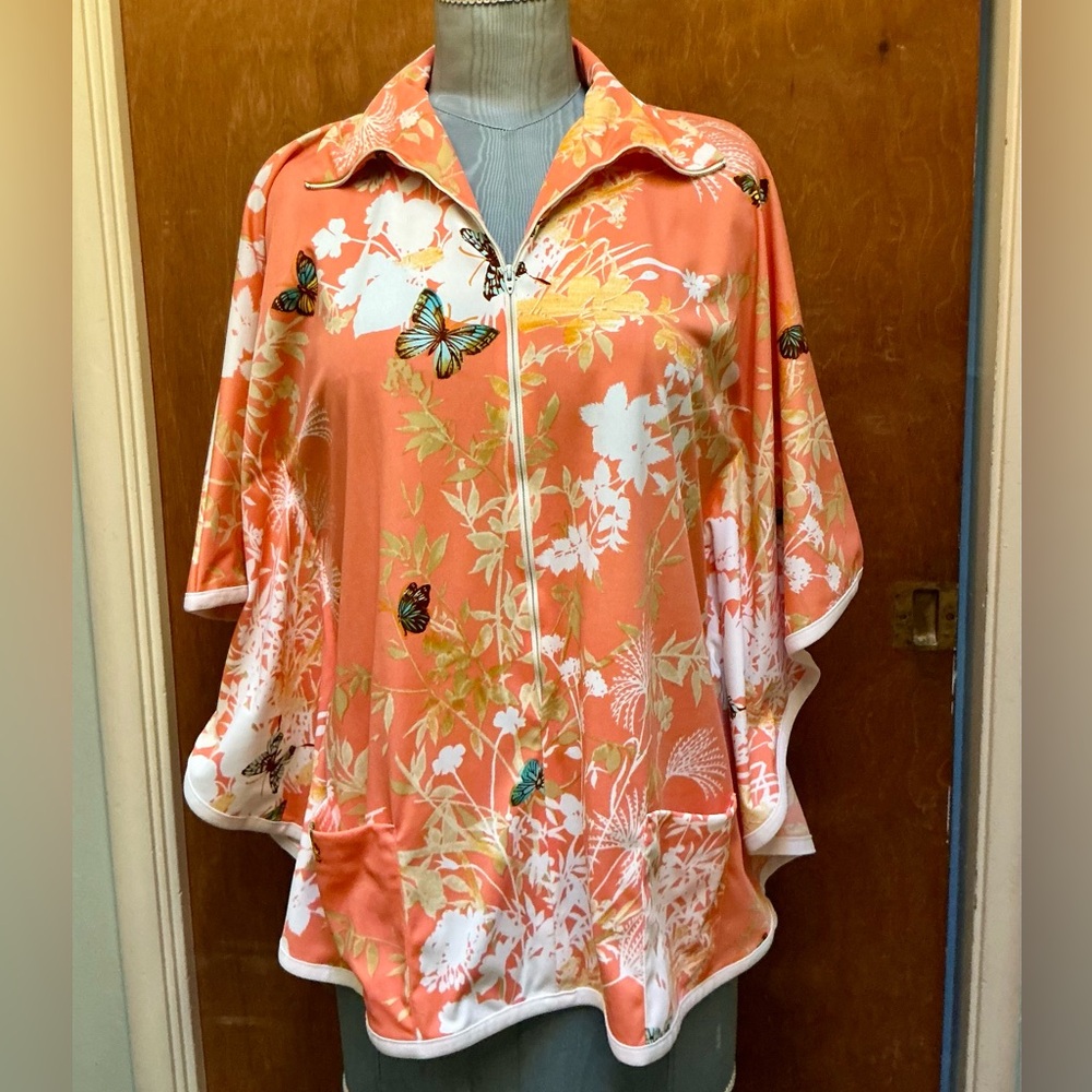 Vintage 1970’s Jodi Inc. Butterfly print with Butterfly Sleeves Poncho Tunic